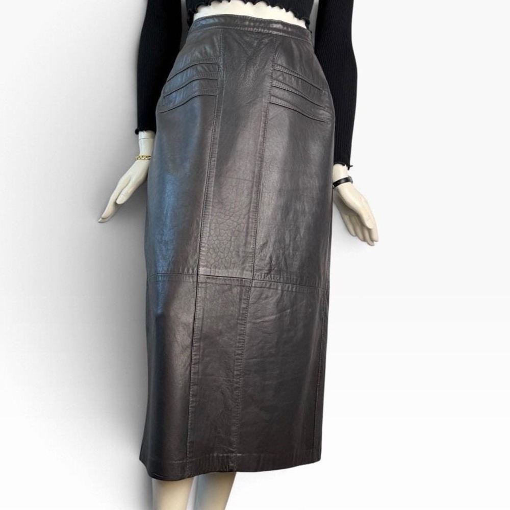 Vintage 80s Bagatelle Black Leather Midi Pencil High Waist Union Made Canada 12